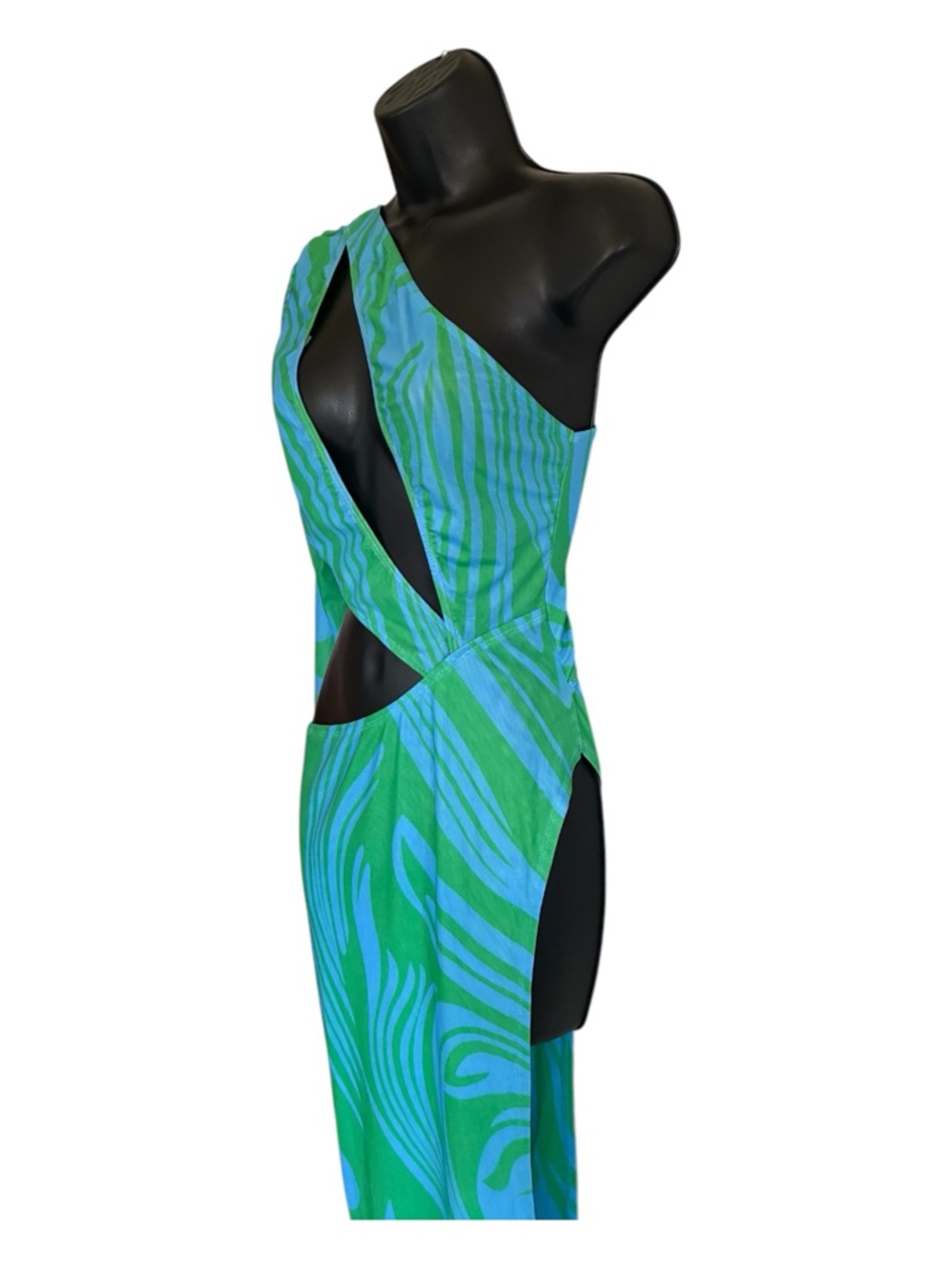 NWT Sorelle UK Green & Blue Cutout One-Shoulder Maxi Dress - Size S - Picture 4 of 10